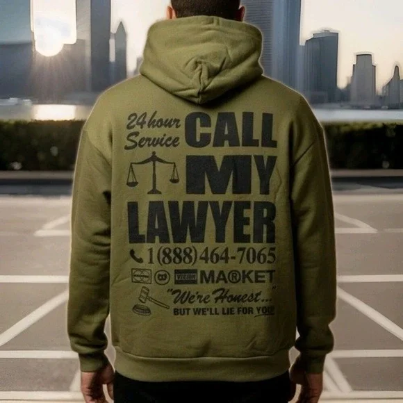 Chinatown Market "Call My Lawyer" Graphic Hoodie Olive Green Men's Size 2XL NEW! - Picture 1 of 6